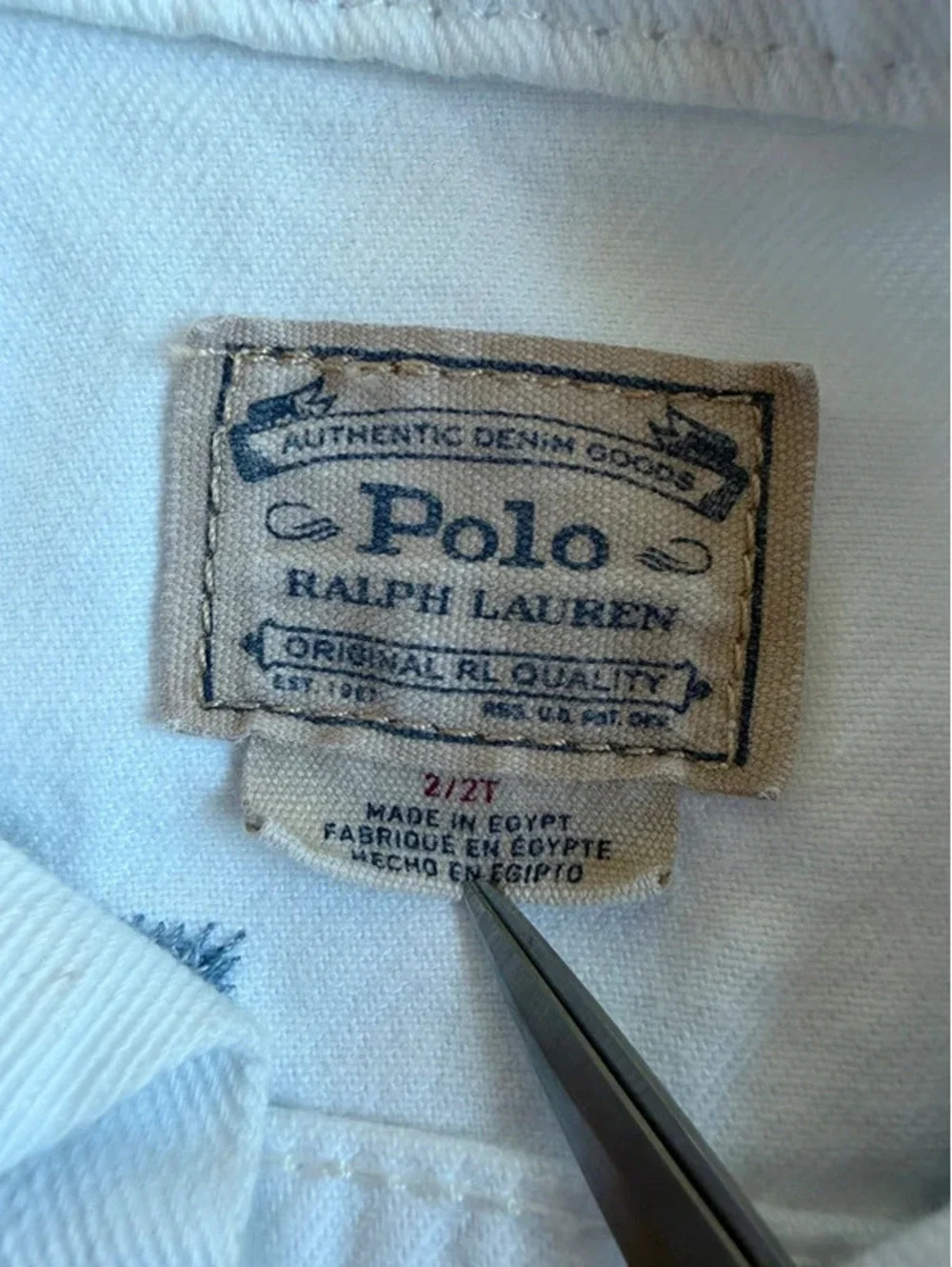 Polo Ralph Lauren White Patchwork Distressed Cropped Denim Jacket 2T